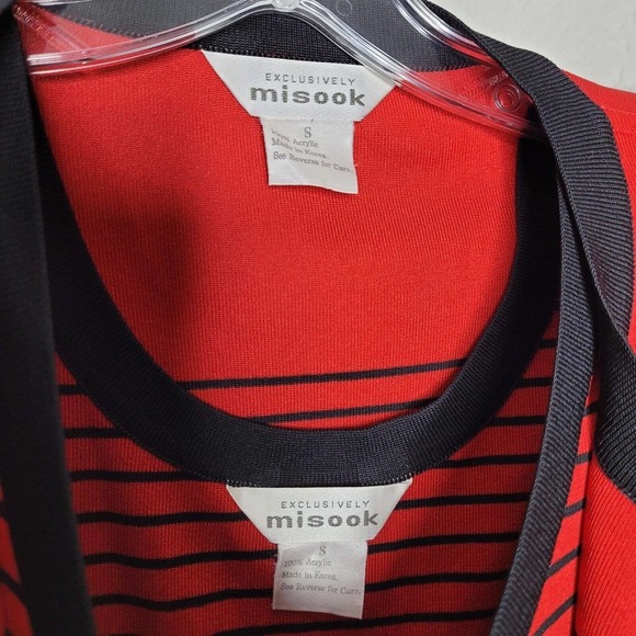 Exclusively Misook TwinSet Open Cardigan Tank Shell Knit red Black sz Small - Picture 3 of 9